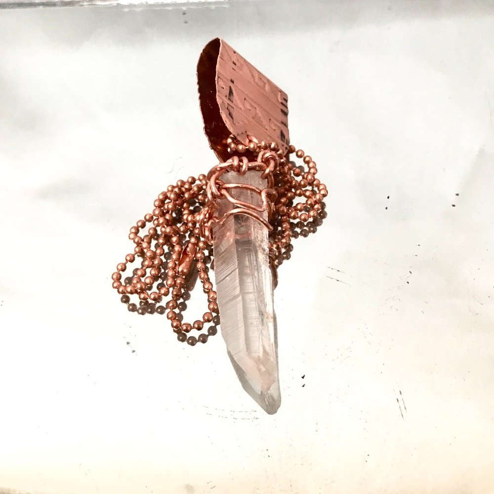 Lemurian Quartz Crystal Copper Choker Pendant Handmade Rustic Wire Wrapped - Picture 8 of 16